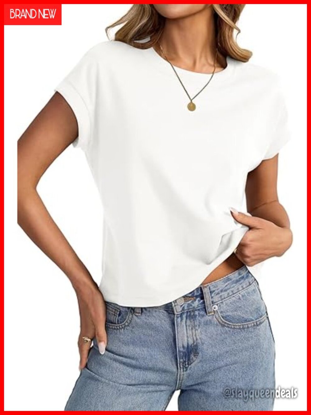 Cotton Blend Crop Top Crewneck Loose Fit Short Sleeve Tee
